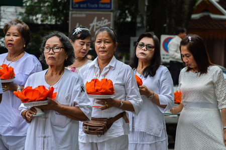 Chiang Rai, Thailand - July 7, 2017 : Candle Festival Parades are paraded around Chiang Rai town.  In Thailand associates with Buddhist agenda called Buddhist Lent.  Thai Lanna people hold an offering.のeditorial素材