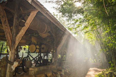 Chiang Rai, Thailand - June 23, 2017 : Baandam Museum (Black House), a place for collecting the local art, created and designed by Thawan Duchanee. Drum Pavilion.のeditorial素材