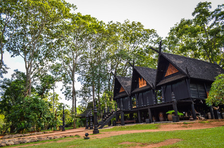 Chiang Rai, Thailand - June 23, 2017 : Baandam Museum (Black House), a place for collecting the local art, created and designed by Thawan Duchanee. Triplets black house.のeditorial素材