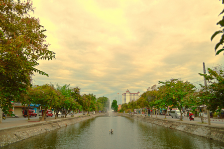 moat around the old town of Chiang Maiの写真素材