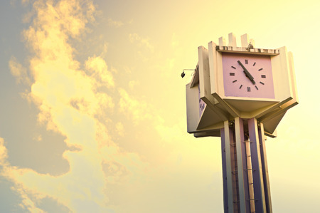 At twilight, clock tower in Chiang Mai, Thailand