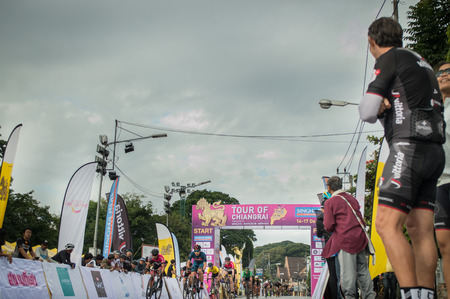 Chiang Rai, Thailand â December 17, 2017 : Tour of Chiang Rai, The cycling touring road event complying with international standard. Singha - Bangkok airways bicycles racing state 4 .のeditorial素材