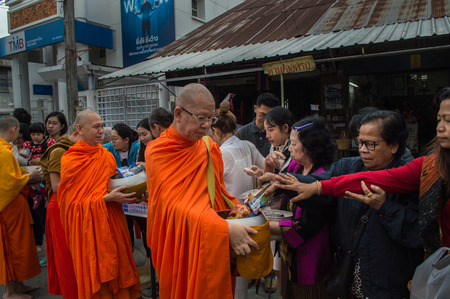 Chiang Rai, Thailand : January 1, 2018. New Year Food Offerings Festival of traditional merit making...