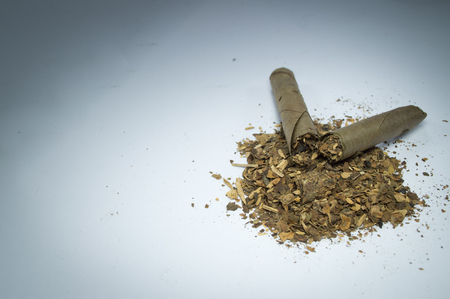 Native southeast asia cigarette and shredded tobacco.の写真素材
