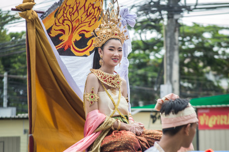 CHIANG RAI, THAILAND - September 14, 2018 : Chiengrai Vidhayakhome School students parade in annual Sports Days. Beautiful cute girls leading the parade.のeditorial素材