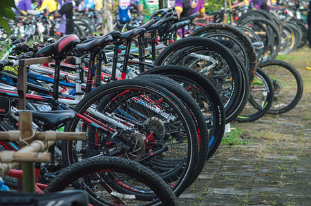 Chiang Rai, Thailand â October 14, 2018: The Governor of Chiang Rai province Prajon Prachsakul led more than 2 thousand of cyclists in the âBike for Chiangrai Gamesâ cycling around Chiang Rai. The part of bicycle.のeditorial素材