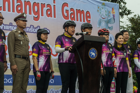 Chiang Rai, Thailand â October 14, 2018: The Governor of Chiang Rai province Prajon Prachsakul led more than 2 thousand of cyclists in the âBike for Chiangrai Gamesâ cycling around Chiang Rai.のeditorial素材