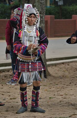 Chiang Rai, THAILAND, September 21, 2019 : The Akha Swing Festival, The Akha Hill tribe minority traditional dancing on Swing Festival is enjoying music and danceのeditorial素材