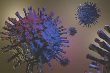 virus close up, Illustration showing structure of epidemic virus. Microscopic view of floating...