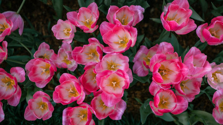 Colorful tulip flowers bloom in the garden  in spring seasonの写真素材