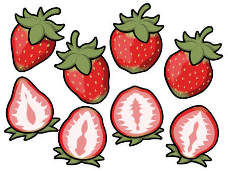 a strawberry with a variety of bluesの写真素材