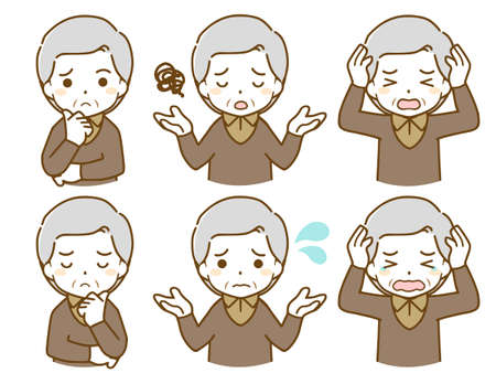 The troubled expression of an old manのイラスト素材