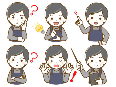 Questions and resolutions for middle-old men in apronsのイラスト素材
