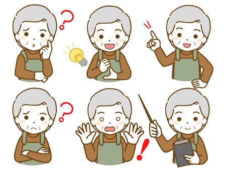 Questions and resolutions of an elderly man in an apronのイラスト素材