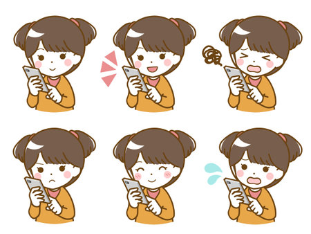 Little girl operating smartphoneのイラスト素材