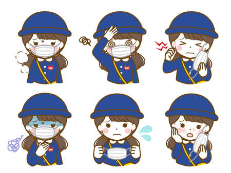 Kindergarten girl with a hard maskのイラスト素材