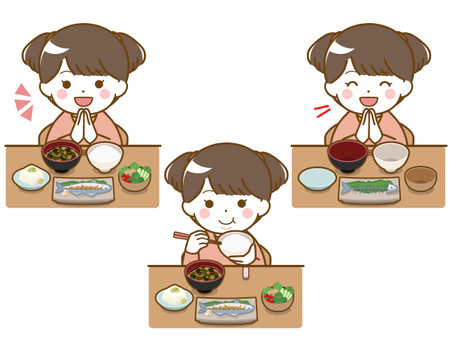 Fat little girl eatingのイラスト素材