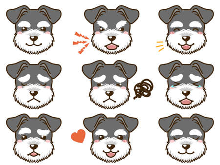 Schnauzer with various facial expressions(black and silver)のイラスト素材