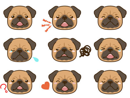 Pug with various facial expressions(apricot fawn)のイラスト素材