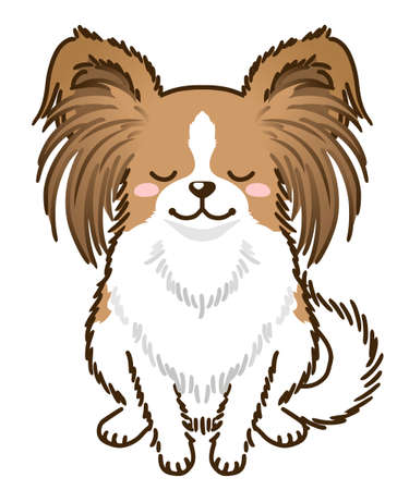 Papillon dog greeting(brown and white)のイラスト素材