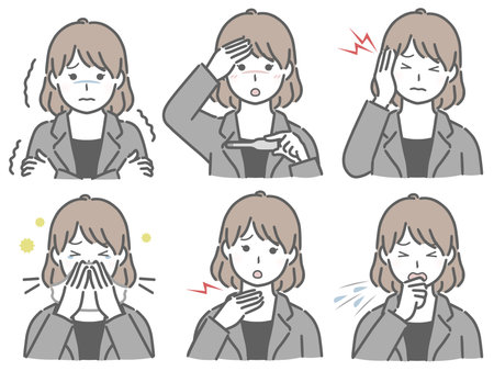 Young woman in suit showing cold symptomsのイラスト素材