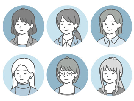 Young woman diagonally facing circle icon set (attire for work)のイラスト素材