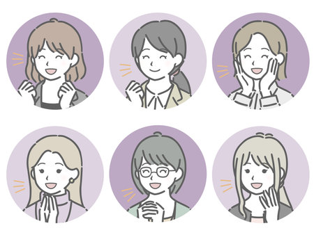 Happy young woman diagonally circled icon set (attire for work)のイラスト素材
