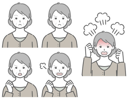 Angry expression of elderly womanのイラスト素材