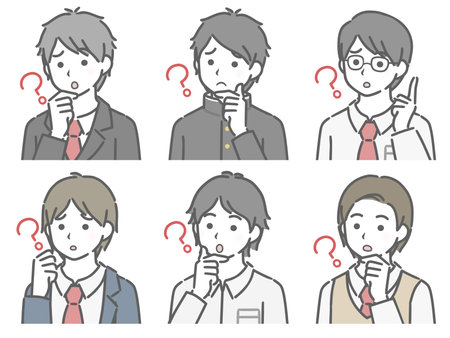 Upper body set facing obliquely of questioning male studentのイラスト素材