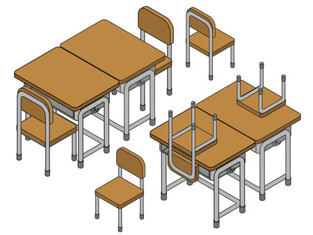 Various school desks (with main lines)のイラスト素材