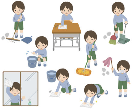 Cleaning Boy Setのイラスト素材