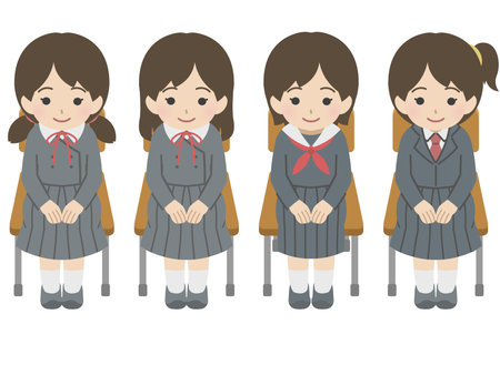 Female students sitting side by side on chairsのイラスト素材