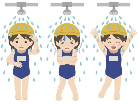 Girl in swimsuit taking a shower in the poolのイラスト素材