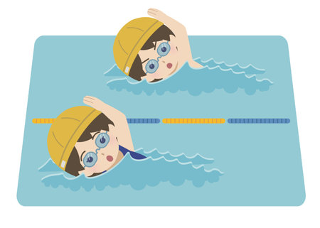 Male and female children in swimsuits crawlingのイラスト素材