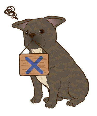 French bulldog (brindle) sucking on a sign depicting a cross markのイラスト素材