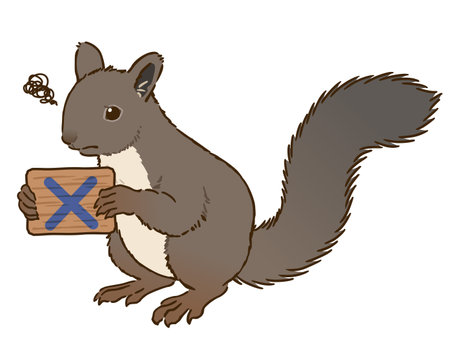 Japanese squirrel holding a sign depicting a cross markのイラスト素材
