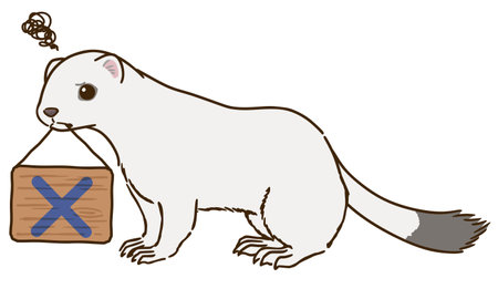 Stoat holding a sign depicting a cross mark (winter hair)ãのイラスト素材