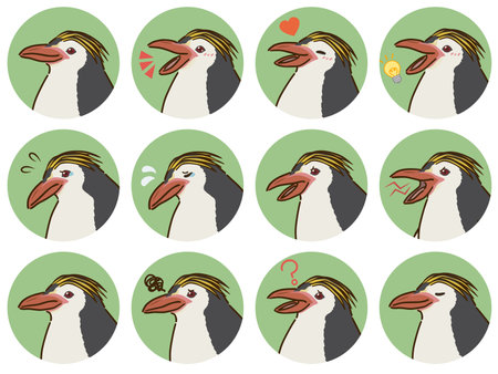 Royal Penguin Expression Icon Setのイラスト素材