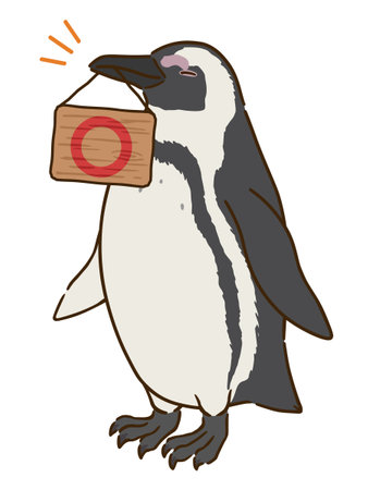 Cape penguins holding a sign with a circle markのイラスト素材