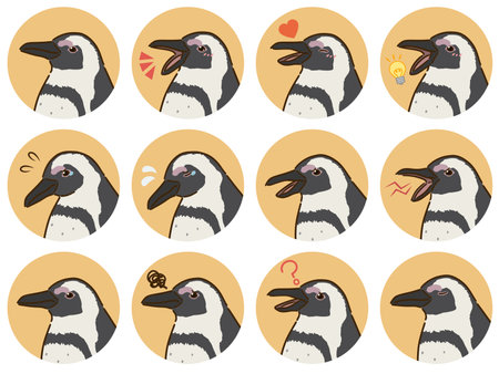 Cape Penguin Expression Icons Setのイラスト素材