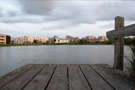 Long exposure photo of a small lake near Copenhagen, Denmark.の写真素材