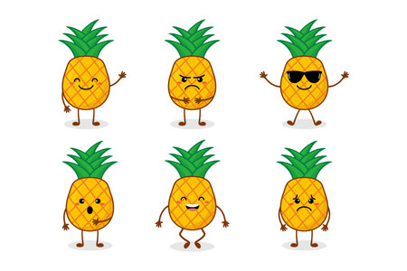 Pineapple cute fruit kawaii vector character colection for banner, sticker, print, background, and moreのイラスト素材