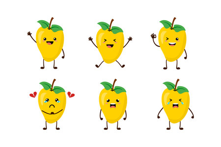 Manggo cute fruit kawaii vector character colection for banner, sticker, print, background, and moreのイラスト素材