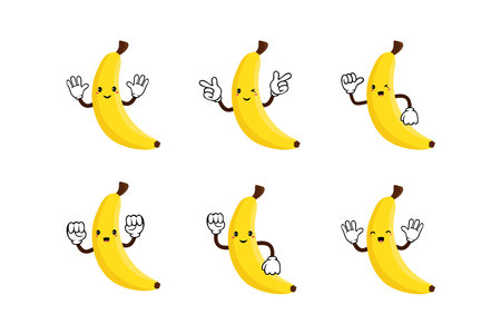 Banana cute fruit kawaii vector icon character colection for banner, sticker, print, background, and moreのイラスト素材