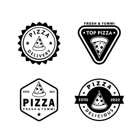 Black and white pizza collection white background for banner, sticker, print, , background, and moreのイラスト素材