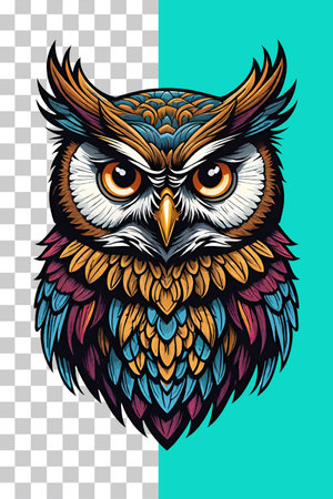 Owl head illustration in cartoon style isolated on transparent background.の素材