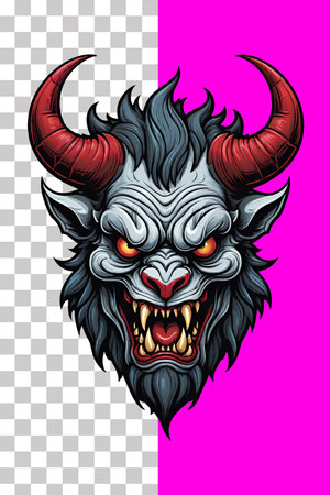 Devil head with horns Transparent background illustration.の素材