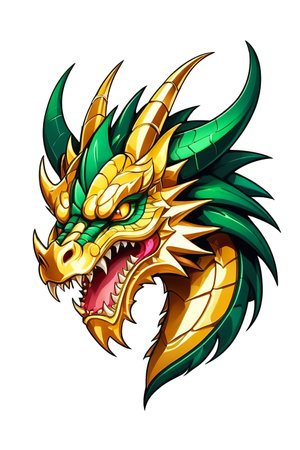 Green dragon head mascot isolated on white backgroundの素材
