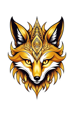 Illustration of a golden fox head on a white background.の素材