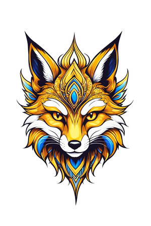 Illustration of a golden fox head on a white background.の素材